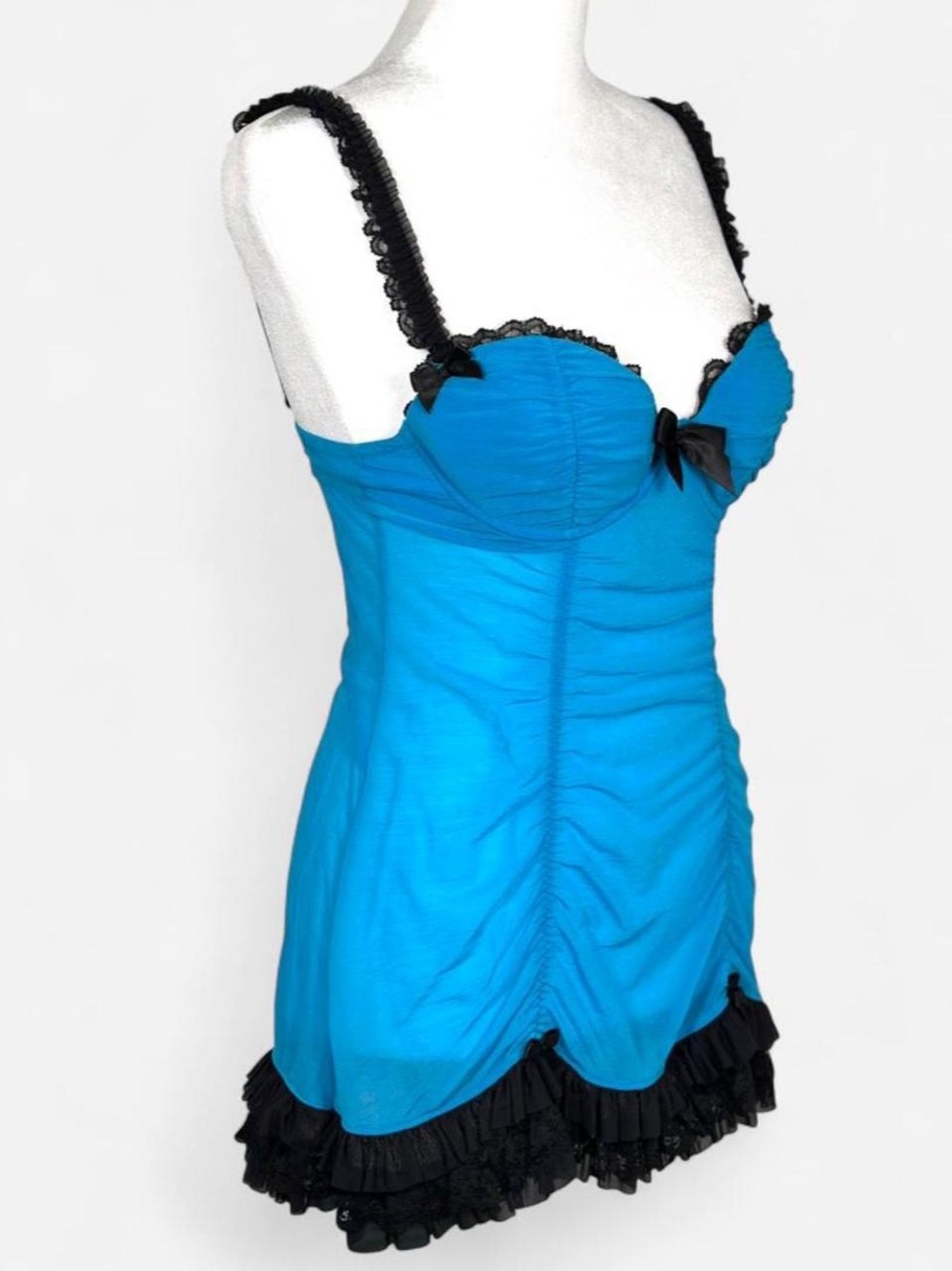 La SENZA Turquoise and Black Babydoll Chemise